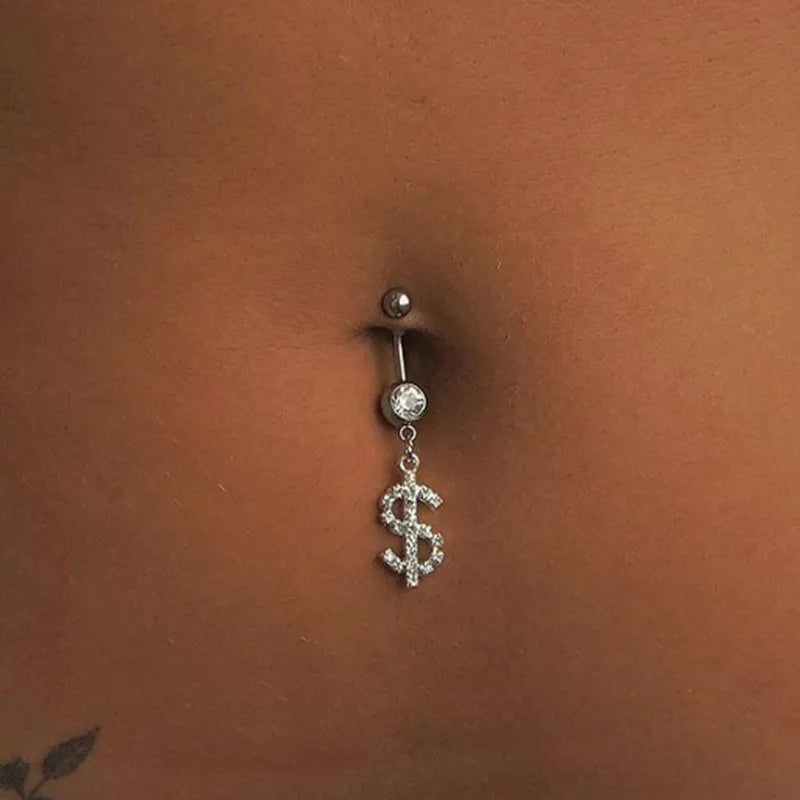 Surgical Steel Dollar Belly Button Crystal Piercing Navel Punk Style Navel Piercing Earring Belly Ring Sexy Body Jewelry Ombligo