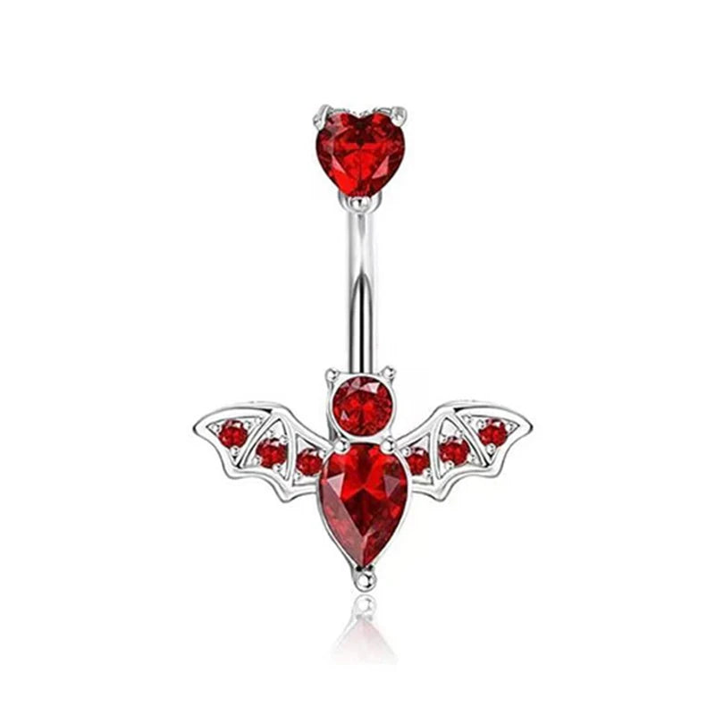 Fashion Punk Style Stainless Steel Belly Button Rings Red Color Zircon Crystal Navel Nail For Women Simple Body Piercing Jewelry