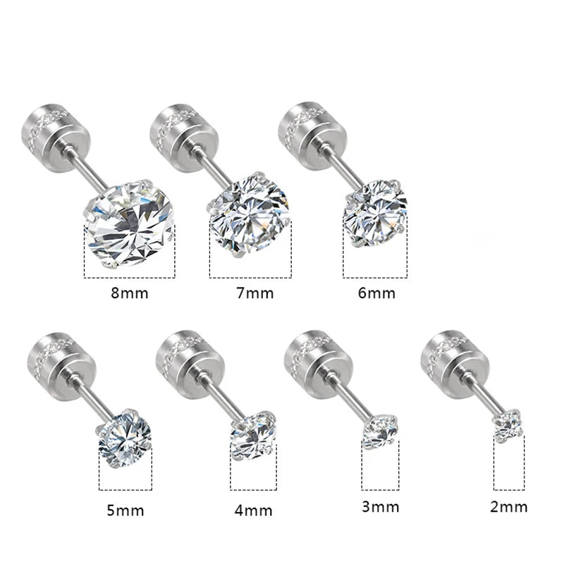 Stainless Steel Crystals Stud Earrings For Men Women Not Fade Ear Rings Jewelry