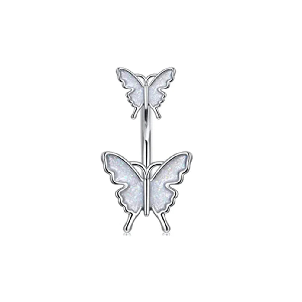 Stainless Steel Blue Belly Button Ring Navel Tragu Piercing Barbell Heart Butterfly Body Jewelry Punk Accessories for Women