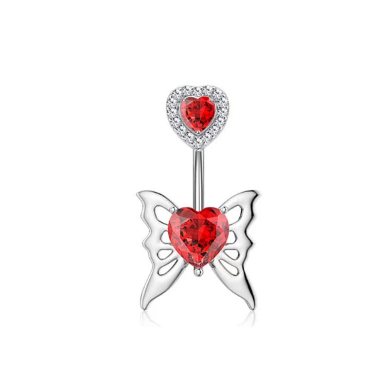 Fashion Punk Style Stainless Steel Belly Button Rings Red Color Zircon Crystal Navel Nail For Women Simple Body Piercing Jewelry