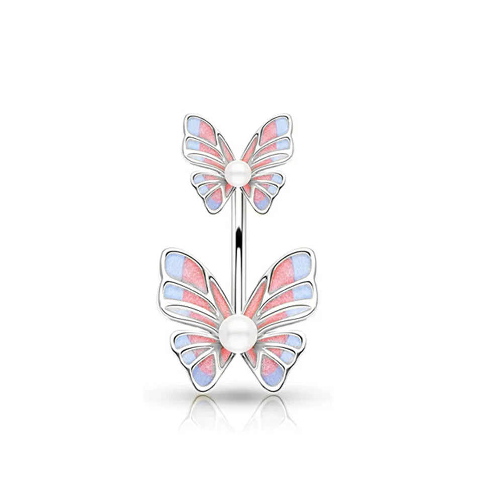 Stainless Steel Blue Belly Button Ring Navel Tragu Piercing Barbell Heart Butterfly Body Jewelry Punk Accessories for Women