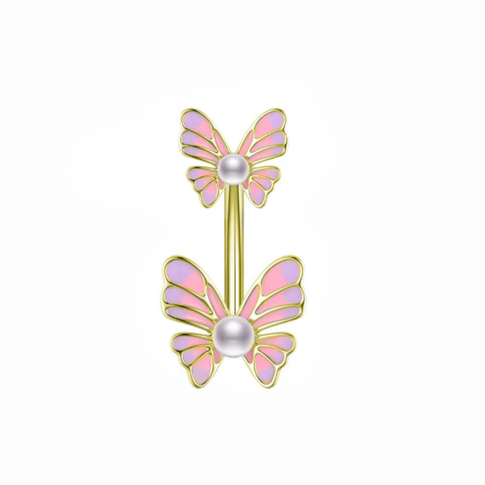 Stainless Steel Blue Belly Button Ring Navel Tragu Piercing Barbell Heart Butterfly Body Jewelry Punk Accessories for Women