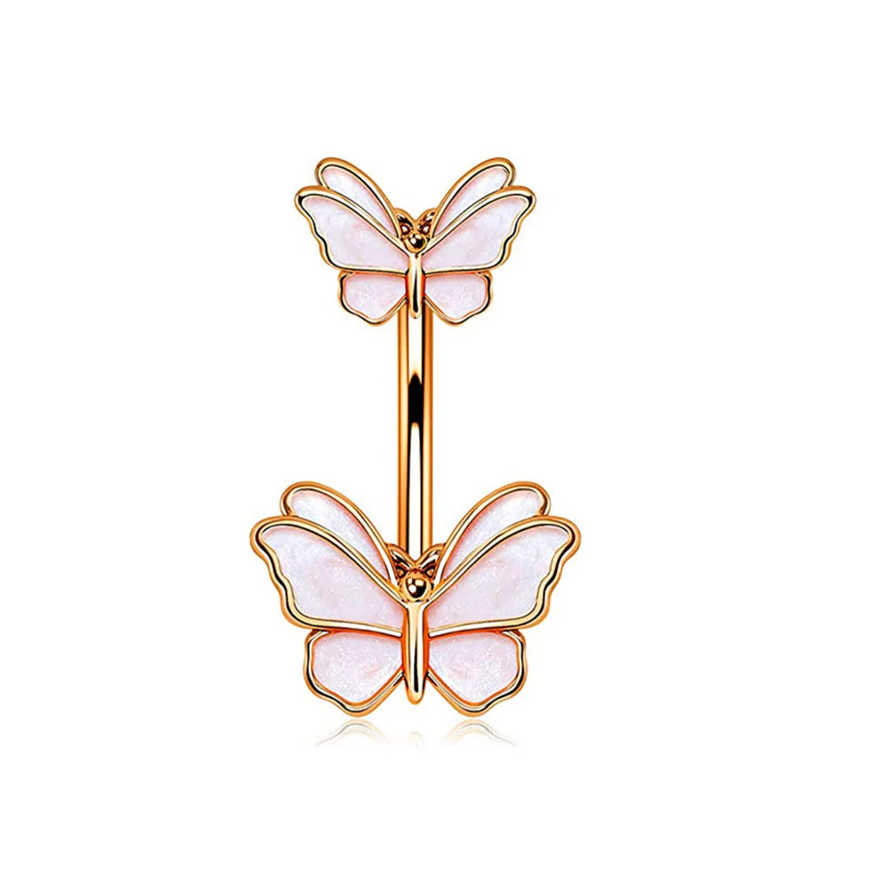 Stainless Steel Blue Belly Button Ring Navel Tragu Piercing Barbell Heart Butterfly Body Jewelry Punk Accessories for Women