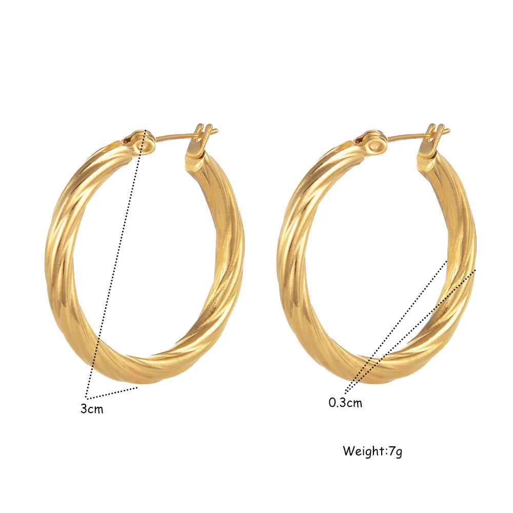 Stainless Steel Plated with 18K Gold Plated Twist Hoop Earrings for Women, Simple Ear Ring Hypoallergenic Jewelry
