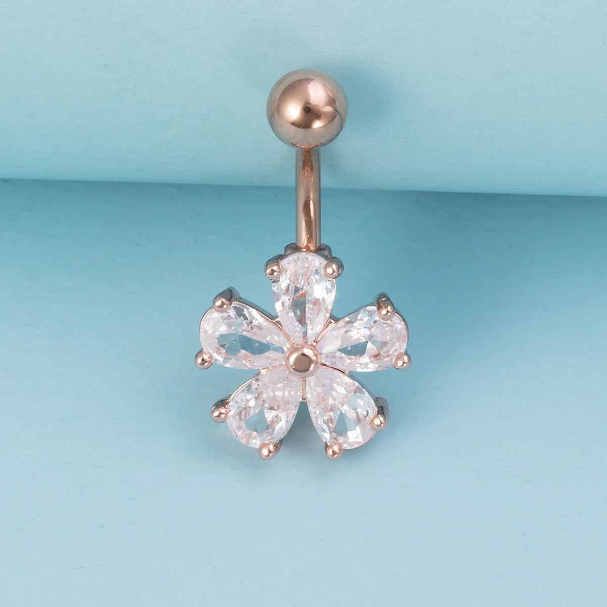 Flower Zircon Belly Button Ring Navel Piercing Stud Stainless Steel Bar Ombligo Stud Body Jewelry