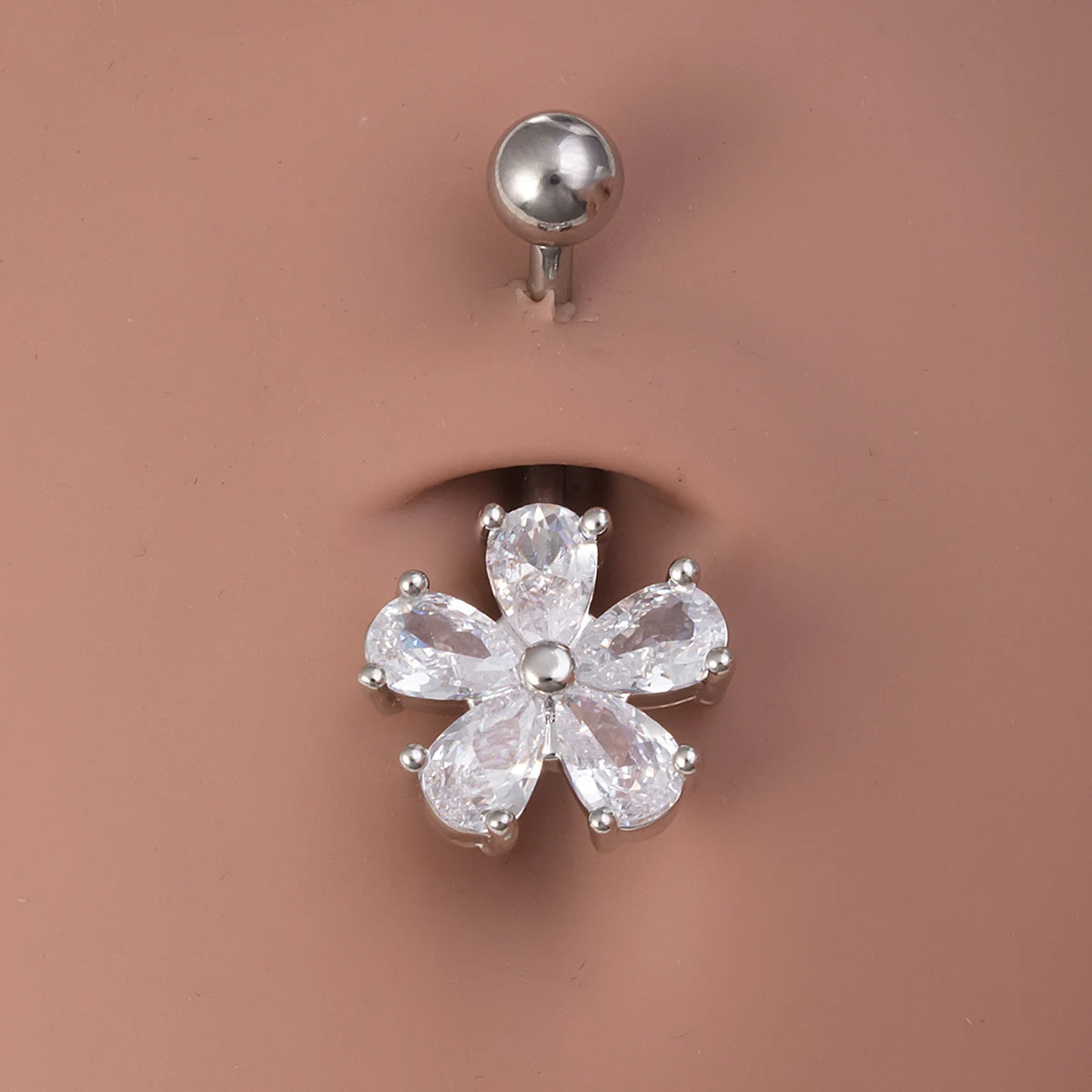Flower Zircon Belly Button Ring Navel Piercing Stud Stainless Steel Bar Ombligo Stud Body Jewelry