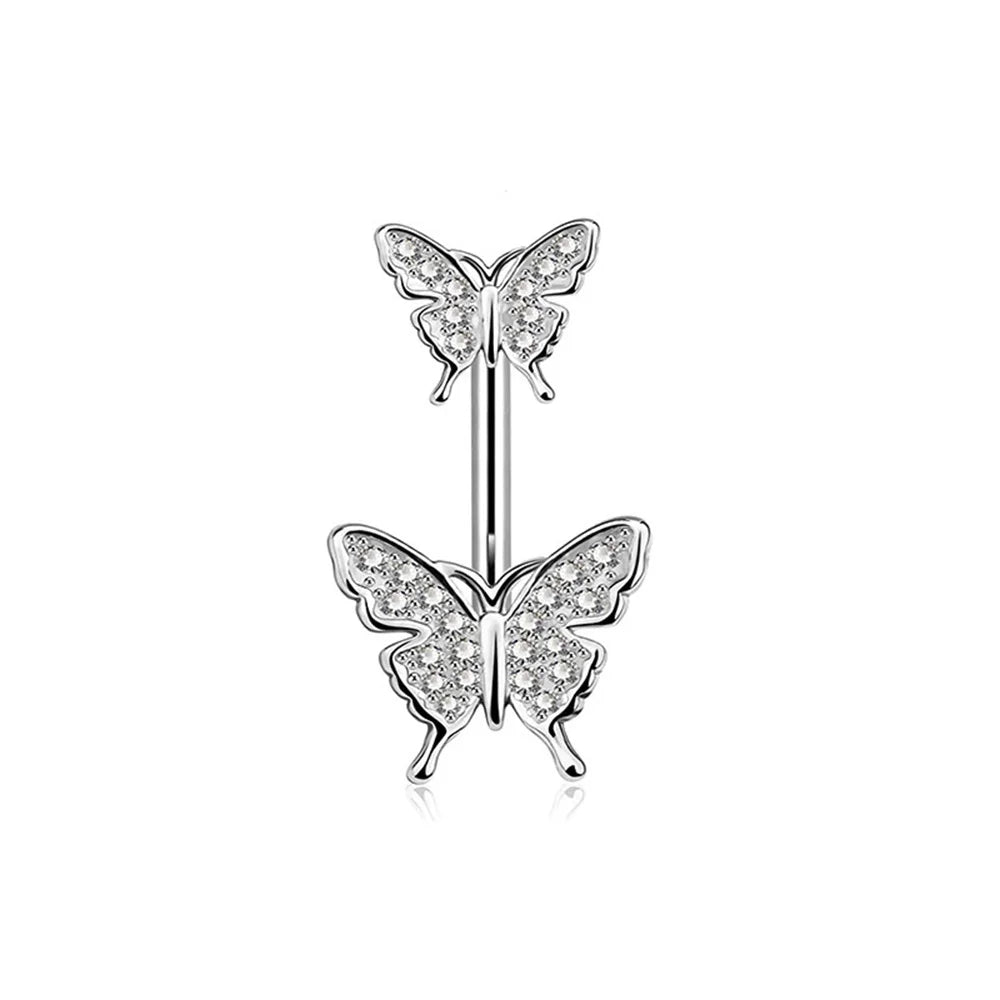 Stainless Steel Blue Belly Button Ring Navel Tragu Piercing Barbell Heart Butterfly Body Jewelry Punk Accessories for Women