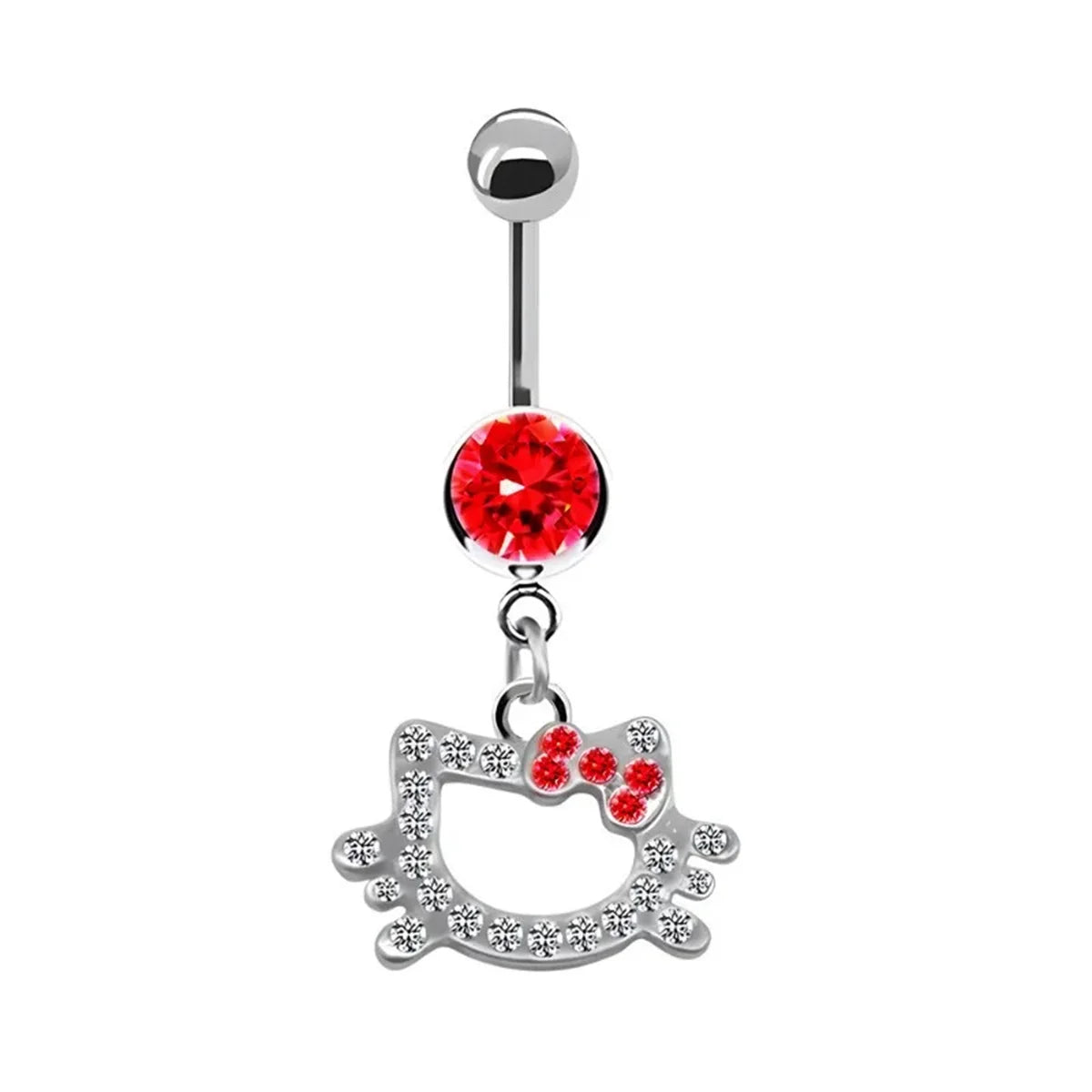 Stainless Steel Sexy Belly Button Ring For Women,Trendy Pink Cute Cat Design Navel Piercing Jewelry