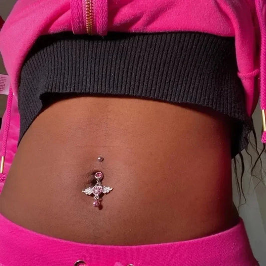 New Angle Wings Pink Zircon Fashion High Quality Surgical Steel Navel Piercing Belly Button Rings Belly Piercing Body Jewelry