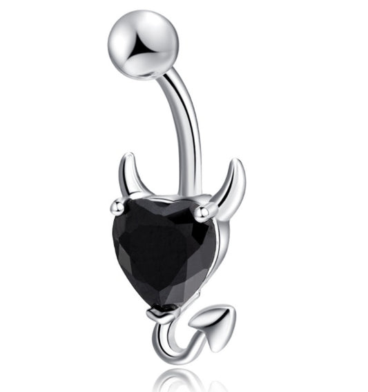 Heart Zircon Crystal Devil Belly Button Ring Navel Piercing