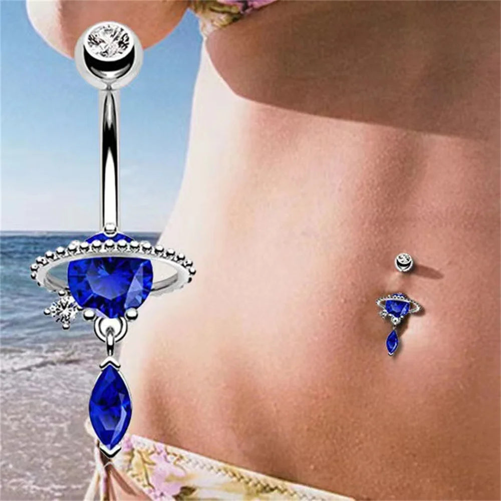 Stainless Steel Blue Belly Button Ring Navel Tragu Piercing Barbell Heart  Butterfly Body Jewelry Punk Accessories for Women