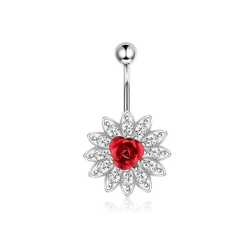 Fashion Punk Style Stainless Steel Belly Button Rings Red Color Zircon Crystal Navel Nail For Women Simple Body Piercing Jewelry