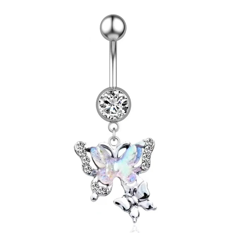 Stainless Steel Blue Belly Button Ring Navel Tragu Piercing Barbell Heart  Butterfly Body Jewelry Punk Accessories for Women