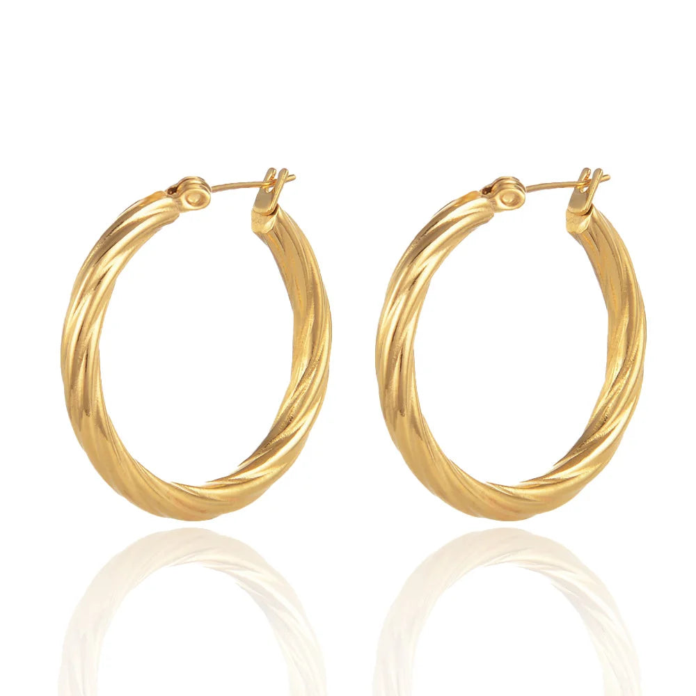 Stainless Steel Plated with 18K Gold Plated Twist Hoop Earrings for Women, Simple Ear Ring Hypoallergenic Jewelry