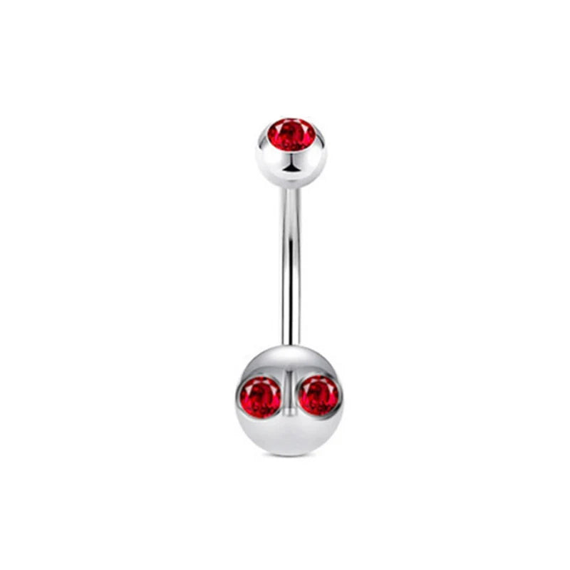 Fashion Punk Style Stainless Steel Belly Button Rings Red Color Zircon Crystal Navel Nail For Women Simple Body Piercing Jewelry