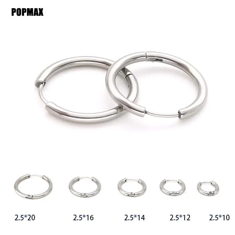 POPMAX Hoops Stainless Steel Round Circle Earrings For Women Man Gold Silver Color Not Fade Ear Rings Male Jewelry 2Pcs