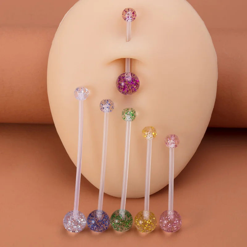 Flexible Navel Piercing Acrylic Belly Button Ring Pregnancy Sport Industrial Earrings Long Bar Retainer Sexy Body Jewelry