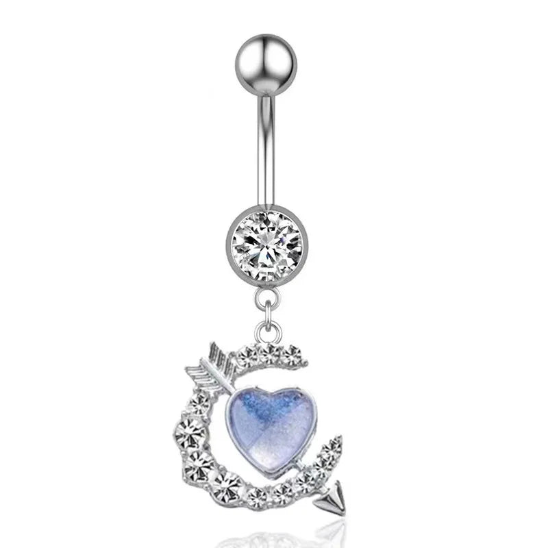 Stainless Steel Blue Belly Button Ring Navel Tragu Piercing Barbell Heart  Butterfly Body Jewelry Punk Accessories for Women