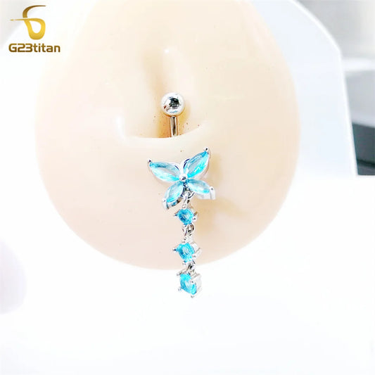 Crystal Zircon Butterfly Dangle Belly Button Ring