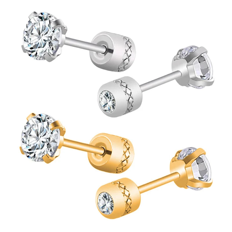 Stainless Steel Crystals Stud Earrings For Men Women Not Fade Ear Rings Jewelry
