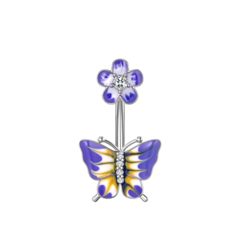 Stainless Steel Blue Belly Button Ring Navel Tragu Piercing Barbell Heart  Butterfly Body Jewelry Punk Accessories for Women