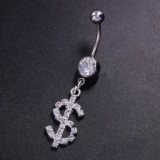 Surgical Steel Dollar Belly Button Crystal Piercing Navel Punk Style Navel Piercing Earring Belly Ring Sexy Body Jewelry Ombligo