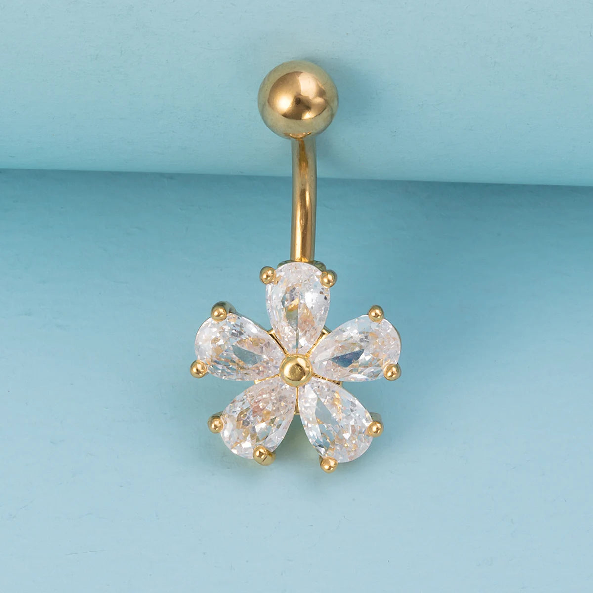 Flower Zircon Belly Button Ring Navel Piercing Stud Stainless Steel Bar Ombligo Stud Body Jewelry