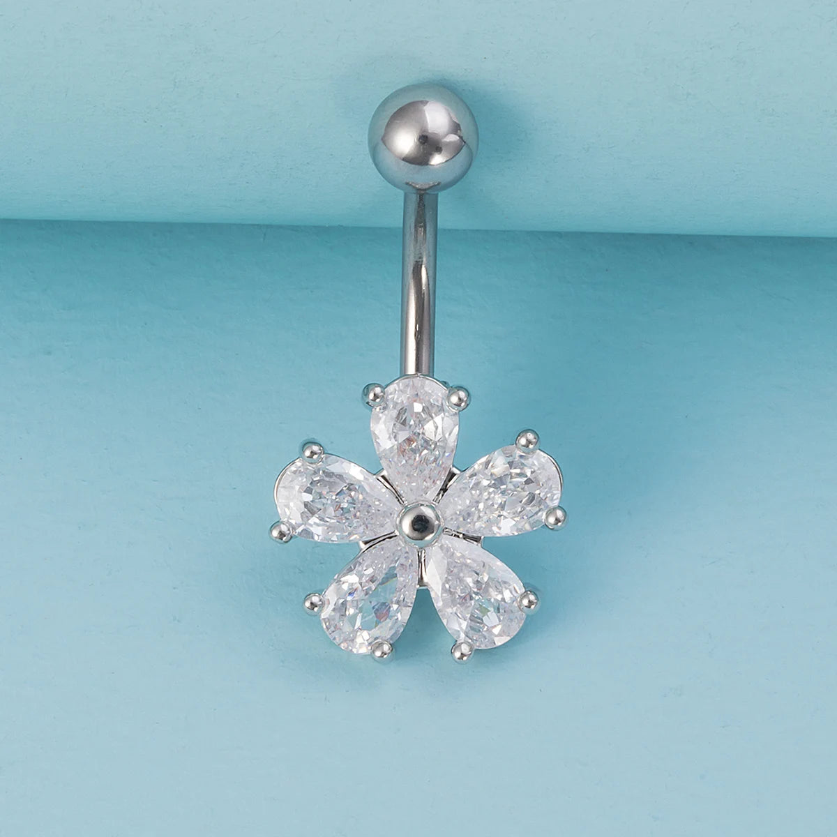 Flower Zircon Belly Button Ring Navel Piercing Stud Stainless Steel Bar Ombligo Stud Body Jewelry