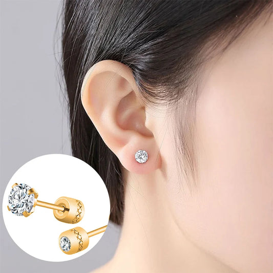 Stainless Steel Crystals Stud Earrings For Men Women Not Fade Ear Rings Jewelry