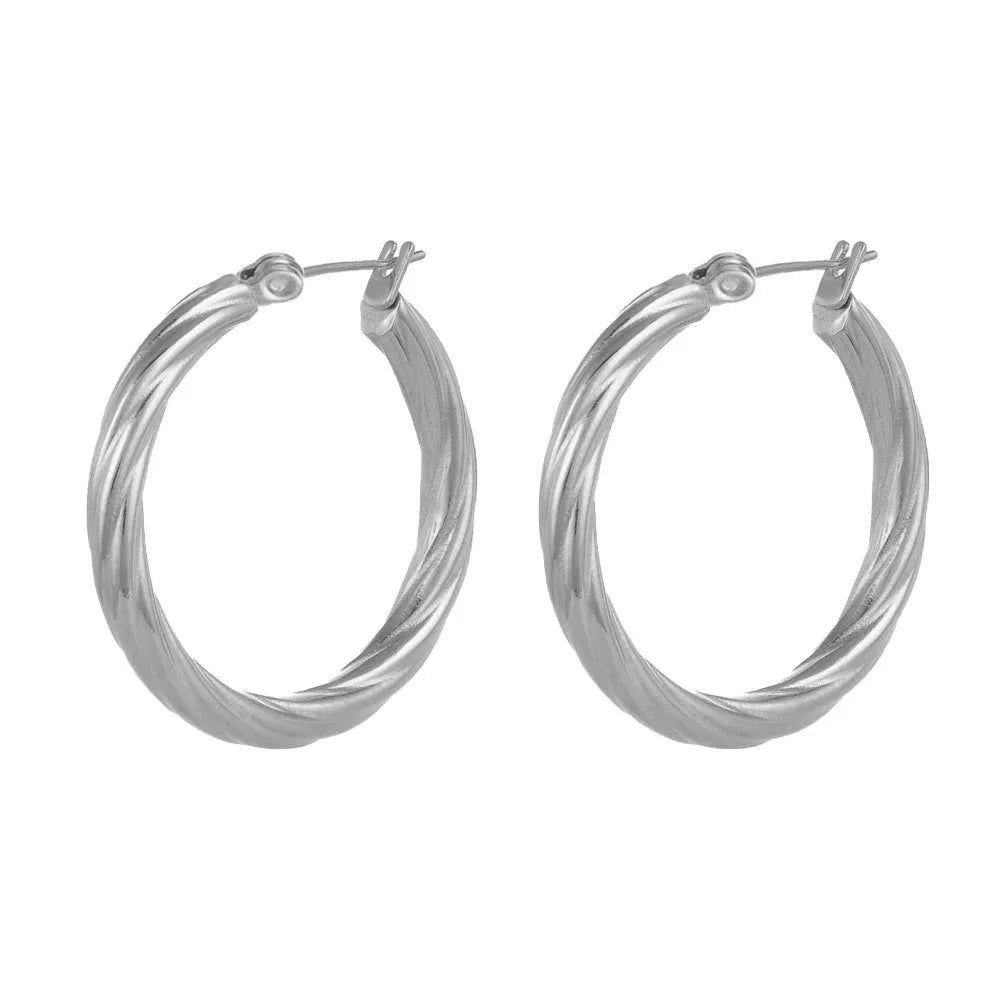 Stainless Steel Plated with 18K Gold Plated Twist Hoop Earrings for Women, Simple Ear Ring Hypoallergenic Jewelry