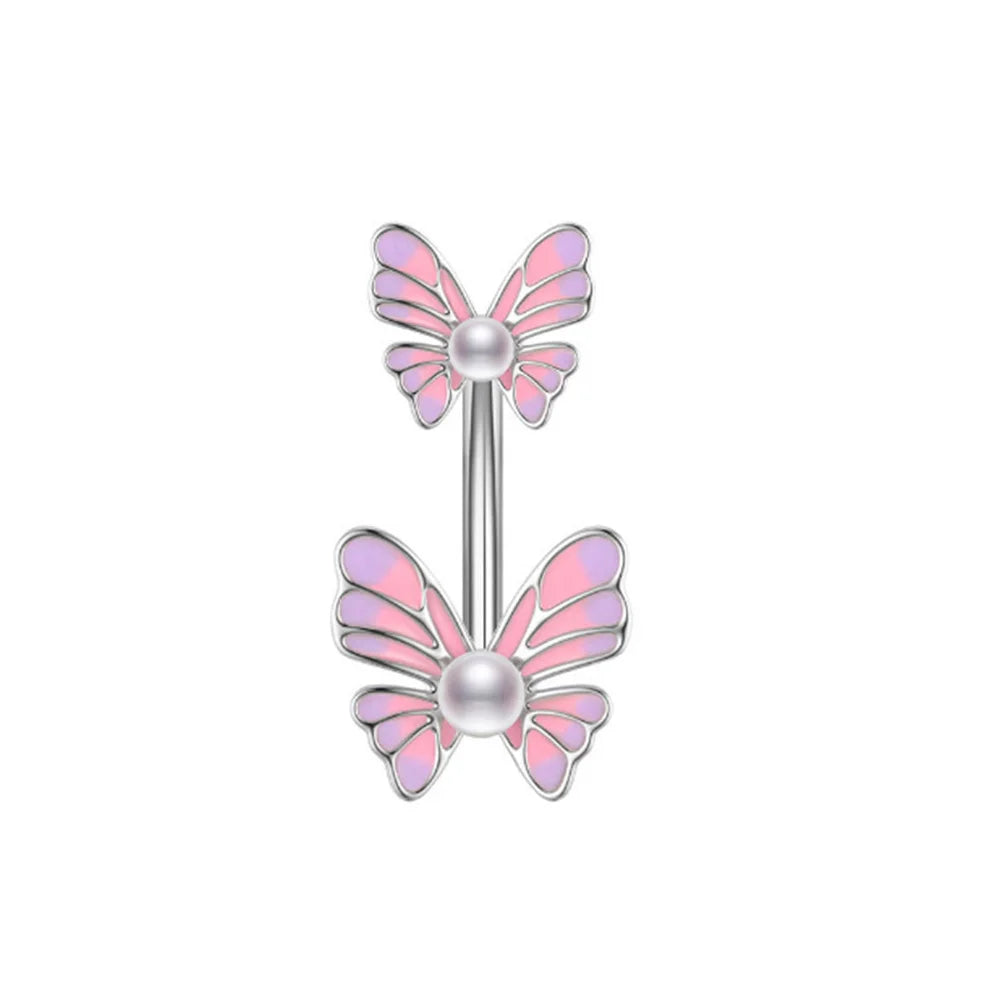 Stainless Steel Blue Belly Button Ring Navel Tragu Piercing Barbell Heart  Butterfly Body Jewelry Punk Accessories for Women