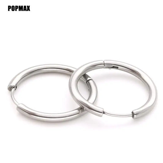 POPMAX Hoops Stainless Steel Round Circle Earrings For Women Man Gold Silver Color Not Fade Ear Rings Male Jewelry 2Pcs