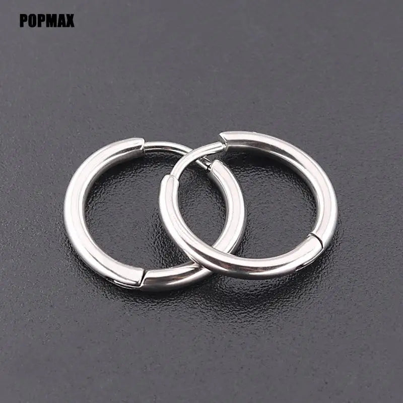 POPMAX Hoops Stainless Steel Round Circle Earrings For Women Man Gold Silver Color Not Fade Ear Rings Male Jewelry 2Pcs