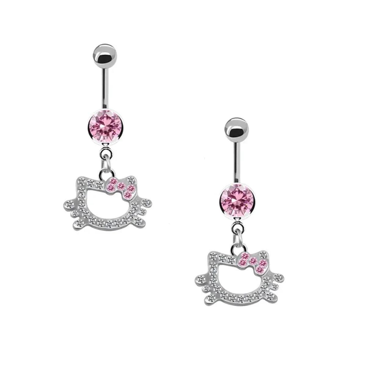 Stainless Steel Sexy Belly Button Ring For Women,Trendy Pink Cute Cat Design Navel Piercing Jewelry
