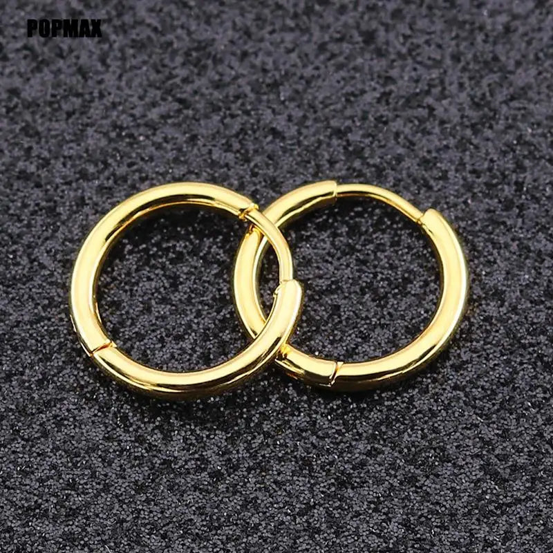 POPMAX Hoops Stainless Steel Round Circle Earrings For Women Man Gold Silver Color Not Fade Ear Rings Male Jewelry 2Pcs