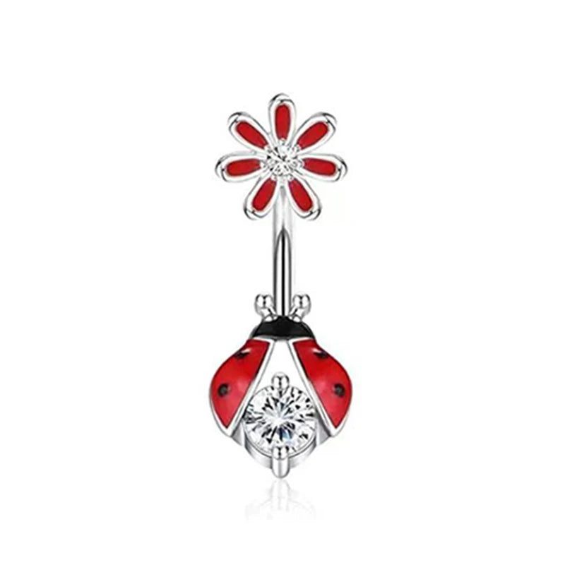 Fashion Punk Style Stainless Steel Belly Button Rings Red Color Zircon Crystal Navel Nail For Women Simple Body Piercing Jewelry