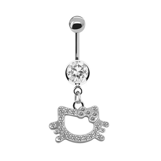 Stainless Steel Sexy Belly Button Ring For Women,Trendy Pink Cute Cat Design Navel Piercing Jewelry