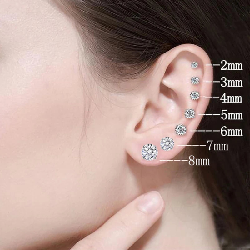 Stainless Steel Crystals Stud Earrings For Men Women Not Fade Ear Rings Jewelry
