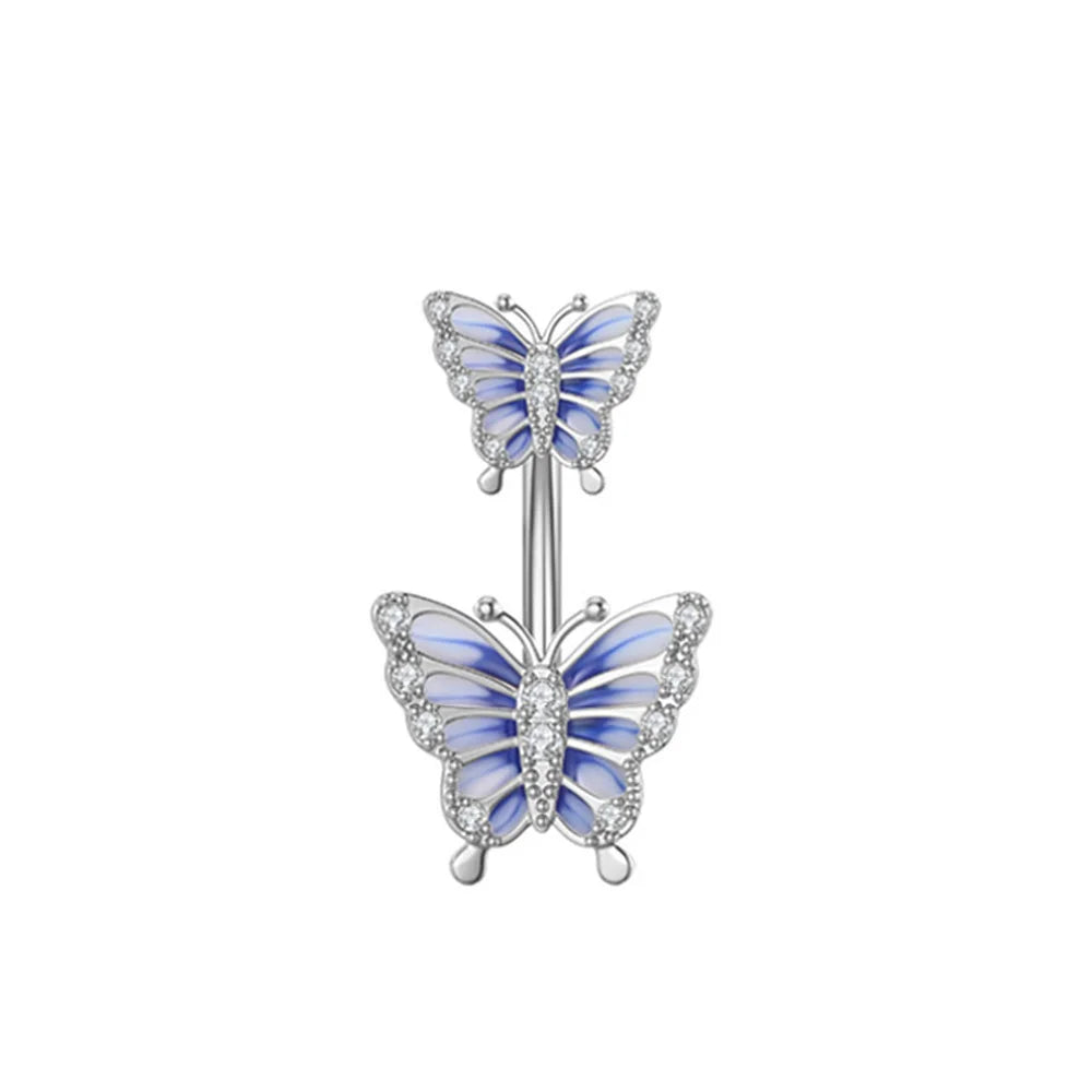 Stainless Steel Blue Belly Button Ring Navel Tragu Piercing Barbell Heart  Butterfly Body Jewelry Punk Accessories for Women