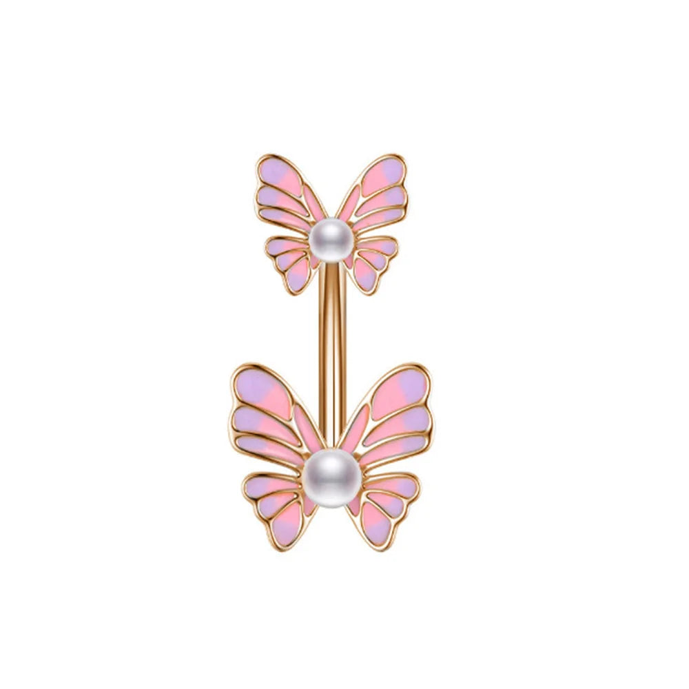 Stainless Steel Blue Belly Button Ring Navel Tragu Piercing Barbell Heart  Butterfly Body Jewelry Punk Accessories for Women