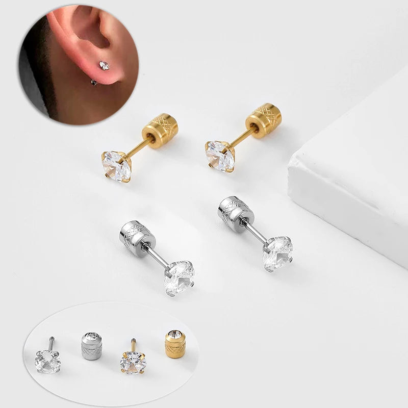 Stainless Steel Crystals Stud Earrings For Men Women Not Fade Ear Rings Jewelry