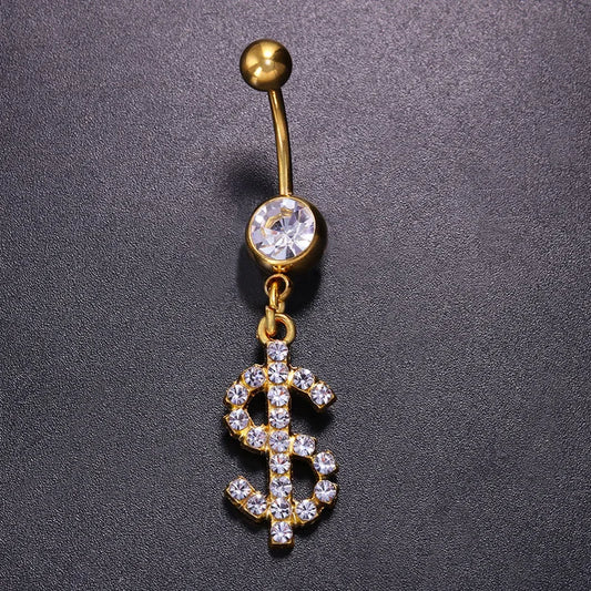 Surgical Steel Dollar Belly Button Crystal Piercing Navel Punk Style Navel Piercing Earring Belly Ring Sexy Body Jewelry Ombligo