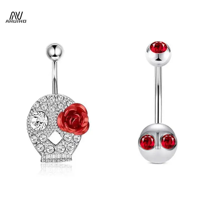 Fashion Punk Style Stainless Steel Belly Button Rings Red Color Zircon Crystal Navel Nail For Women Simple Body Piercing Jewelry