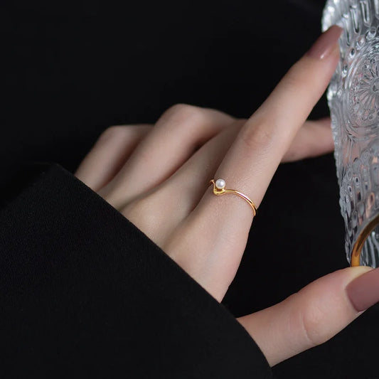 925 Silver V-shaped Pearl Adjustable Rings For Women Engagement Jewelry Wholesale  and  Jewellery