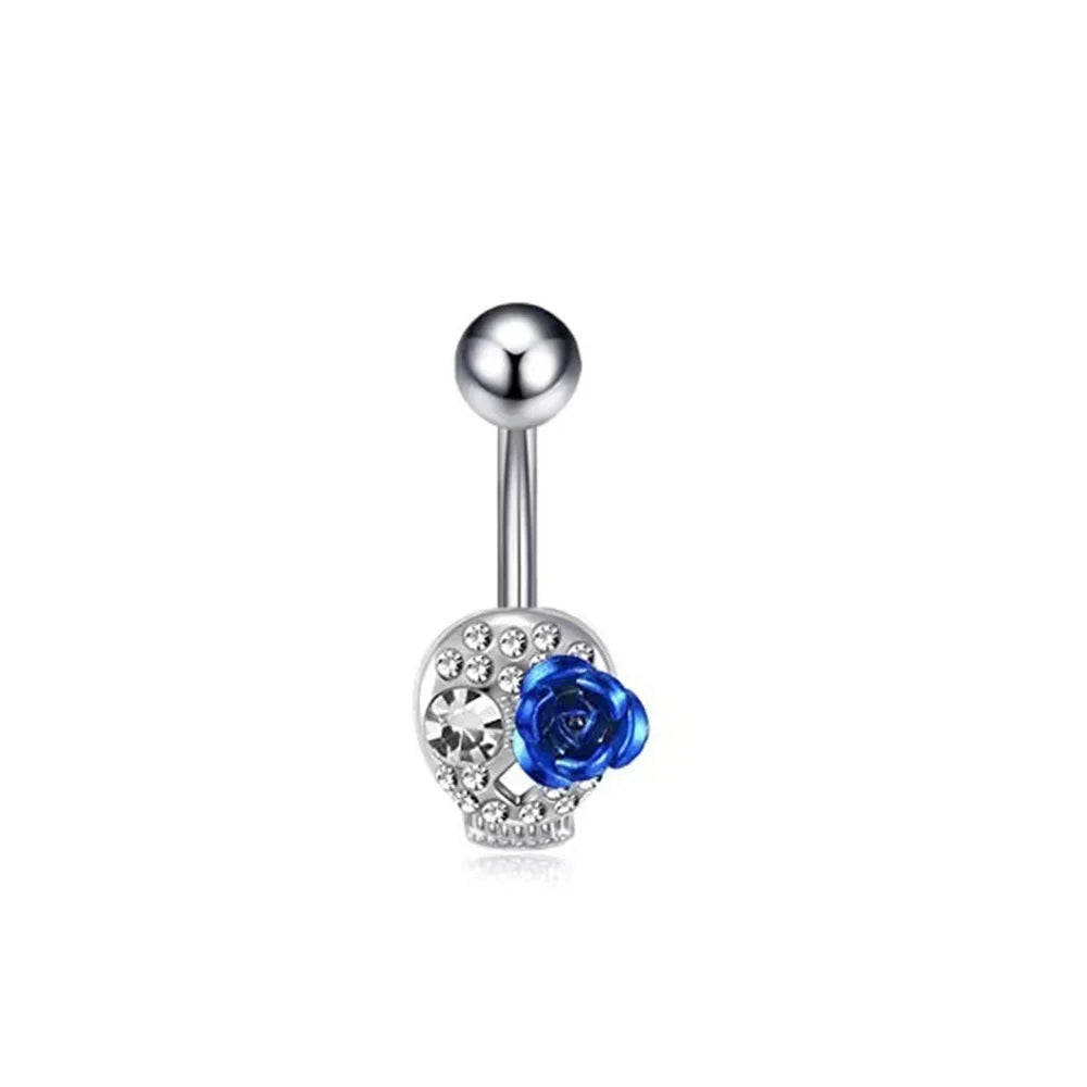 Stainless Steel Blue Belly Button Ring Navel Tragu Piercing Barbell Heart  Butterfly Body Jewelry Punk Accessories for Women