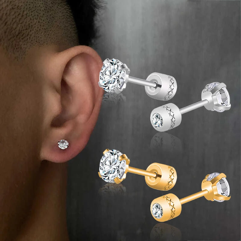 Stainless Steel Crystals Stud Earrings For Men Women Not Fade Ear Rings Jewelry