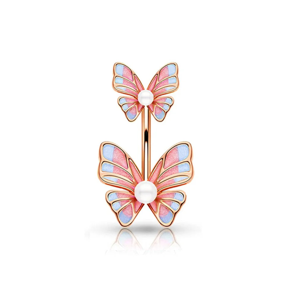 Stainless Steel Blue Belly Button Ring Navel Tragu Piercing Barbell Heart  Butterfly Body Jewelry Punk Accessories for Women
