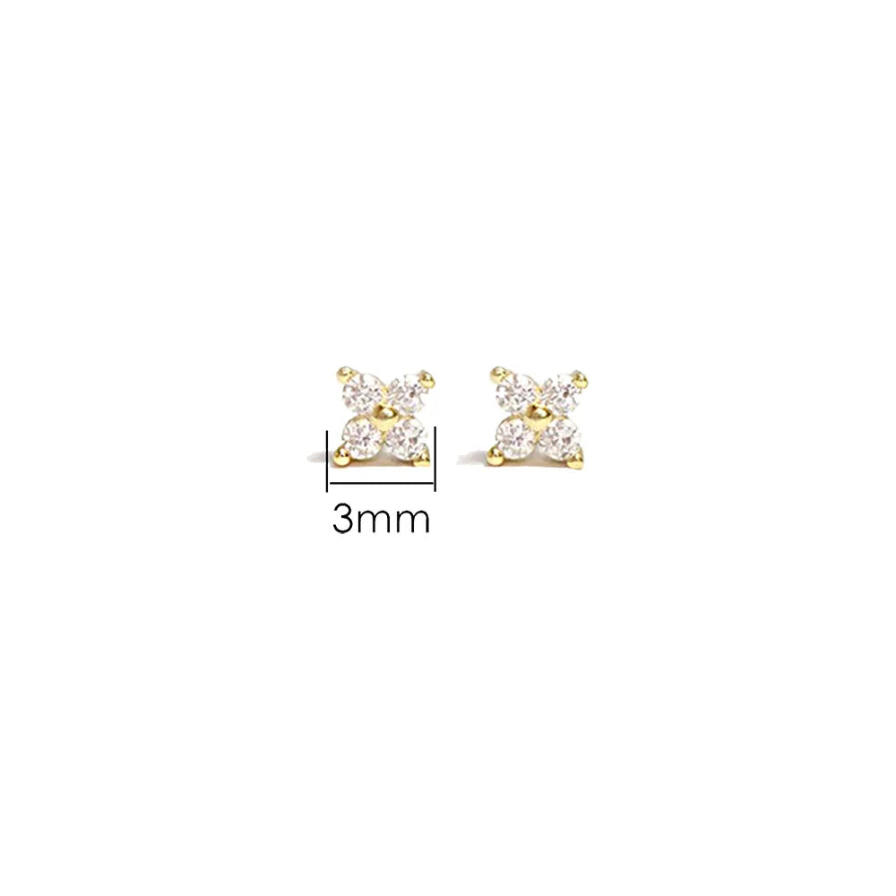 Dainty Flower Stainless Steel Butterfly Stud Earrings for Women Cartilage Ear Ring Cute Zircon Gold Color Clover Jewelry Gift