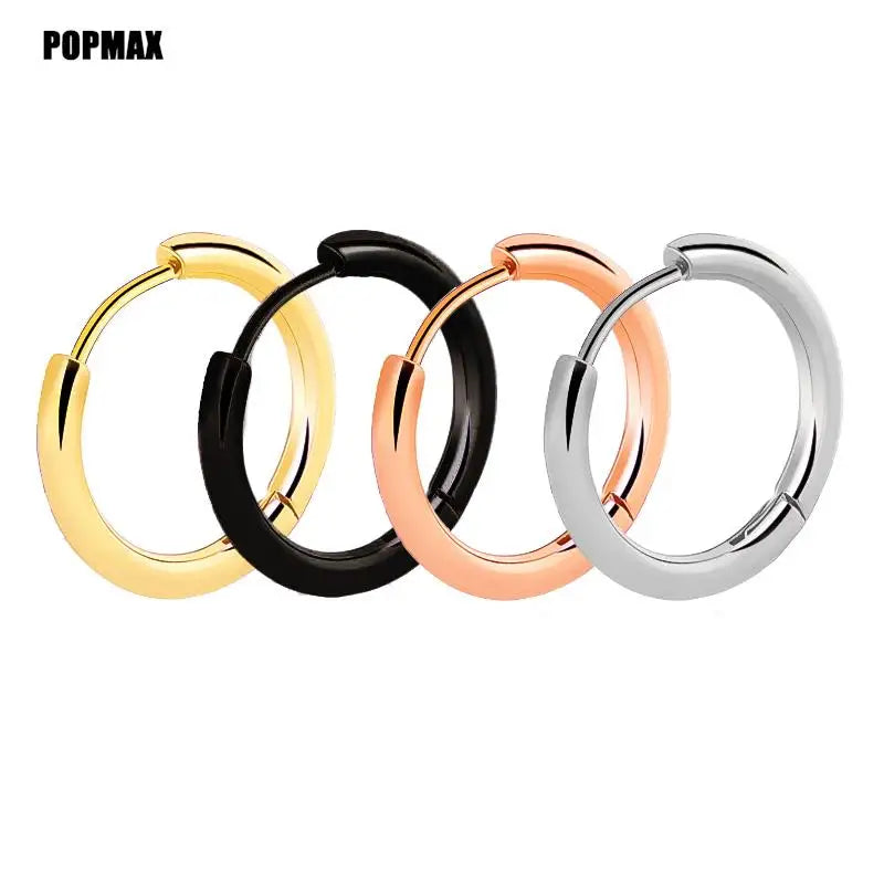POPMAX Hoops Stainless Steel Round Circle Earrings For Women Man Gold Silver Color Not Fade Ear Rings Male Jewelry 2Pcs